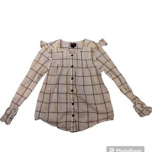 Art Class Shirt Top Girls Size 5T White Black Long Sleeve Ruffle Button